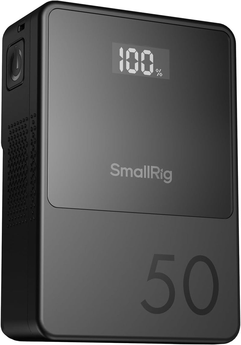 SMALLRIG بطارية V Mount VB50 سوداء، 50Wh / 3400mAh بطارية V Mount مع خرج 45W، شحن كامل في 1.5 ساعة، مع USB-C، D-TAP، USB-A، منفذين DC مزدوجين، شاشة OLED، لكاميرات، هواتف، كاميرات فيديو، شاشات - Image 1